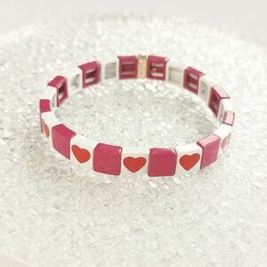 All Heart - Roxanne Assoulin Gold Pink White Enameled Stretch Bracelet